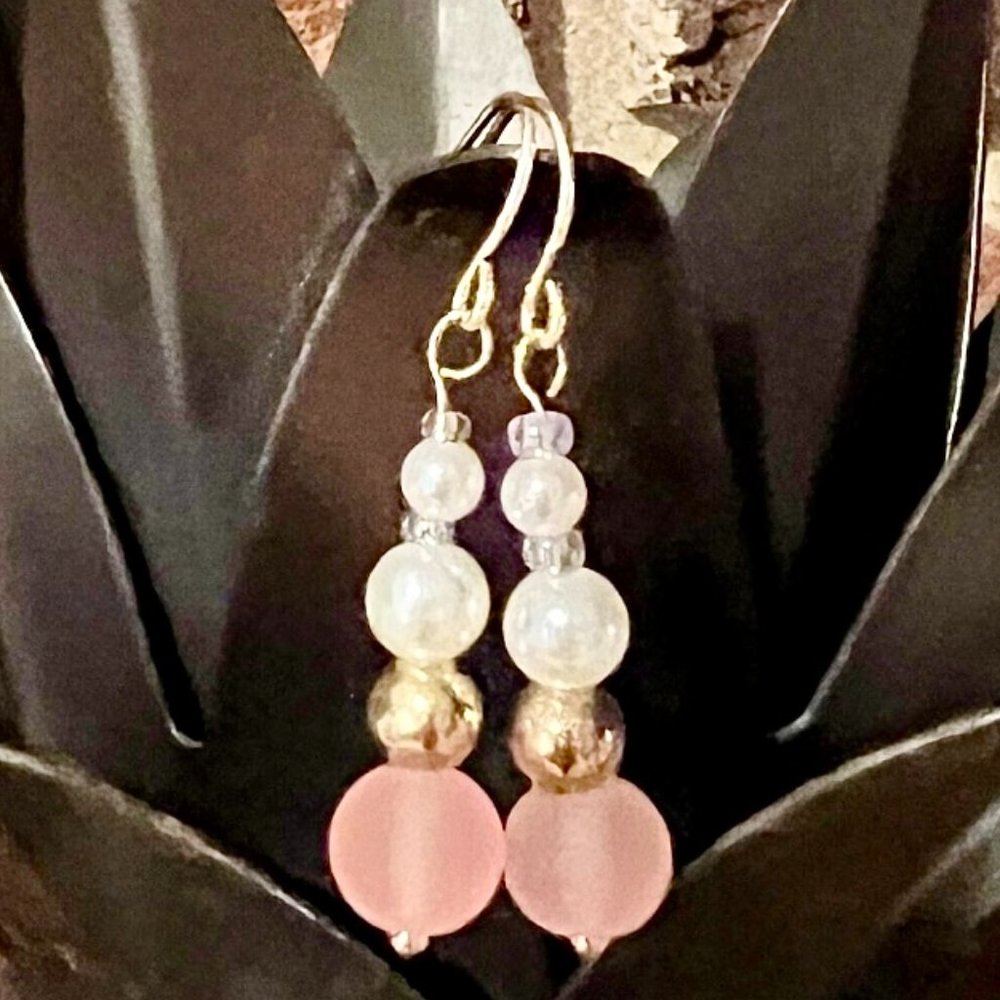 Faux Pearl & Glass Bead Dangle Earrings
